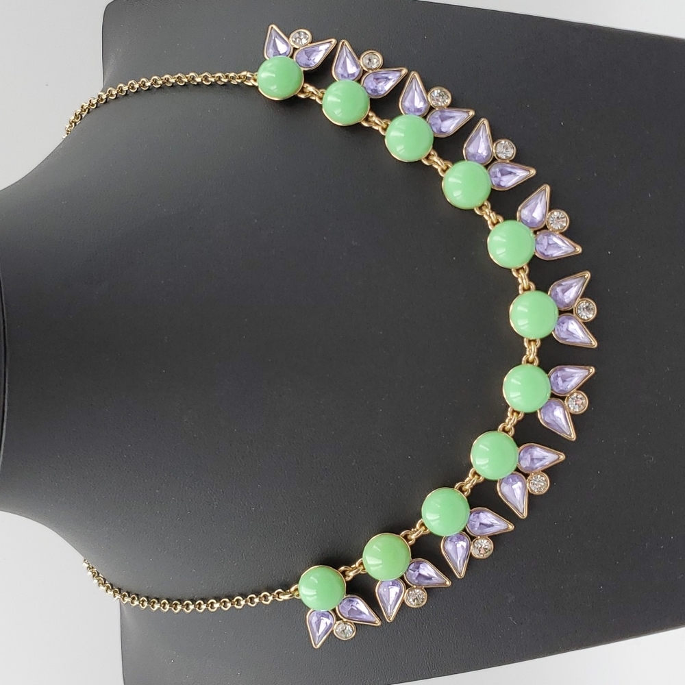 J. Crew Green, Purple & Clear Rhinestone Statement Necklace - Picture 2 of 7
